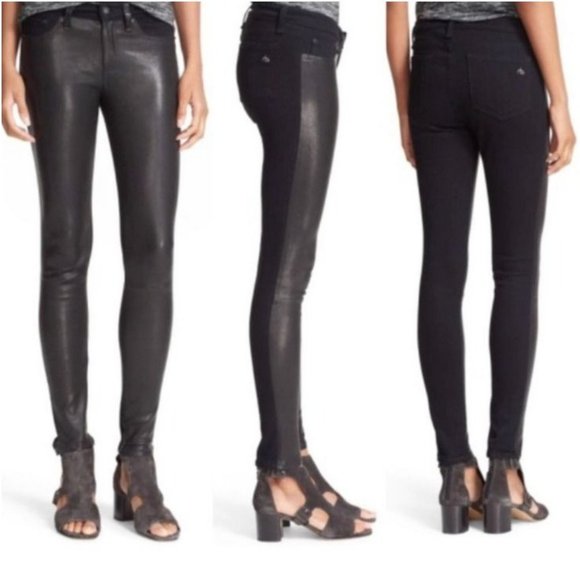 Rag & Bone Black Leather Jeans Half Denim Skinny Jean Size 28 $595 - Picture 1 of 8
